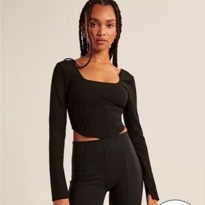 Abercrombie and fitch Black long-Sleeve Corset Scoopneck Top XS